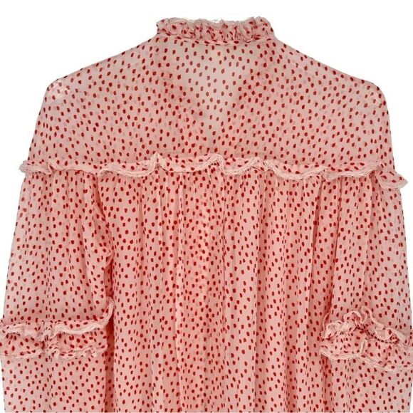 Jonathan Simkhai Silk Ruffle Polka Dot Blouse Small Pink Red Dressy Valentine - Picture 4 of 10